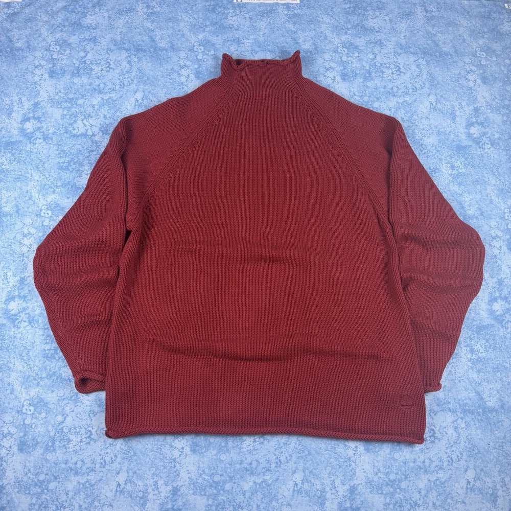 Vintage Timberland Rollneck Sweater Men's XL Red Fisherman Chunky Mock Neck